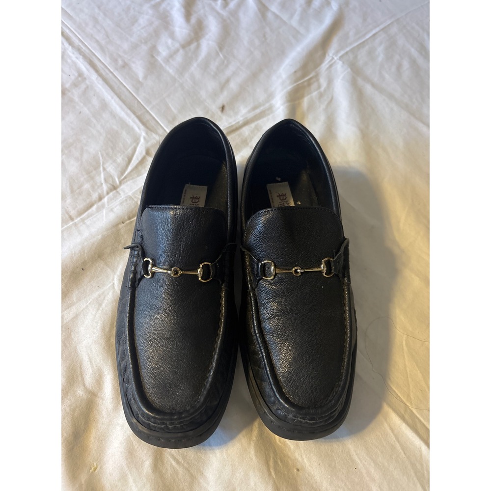 Pierre Cardin Loafers Men 43 Black Fair Leather Horsebit Slip On Dress Shoes